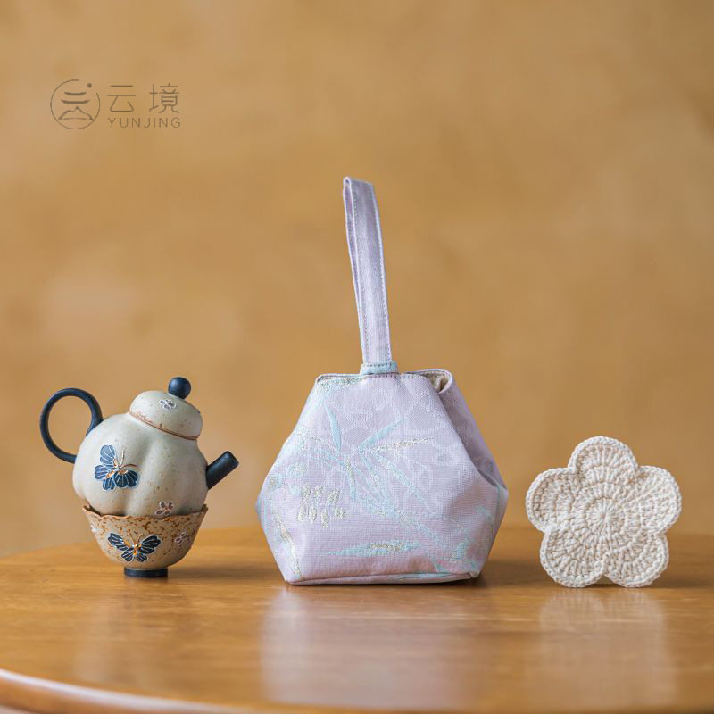 青花火石红幻色蝶南瓜壶旅行茶具套装便携式一壶一杯茶具收纳袋