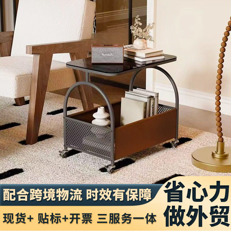 边几可移动钢化玻璃沙发边柜茶几卧室收纳床头柜多功能推车置物架