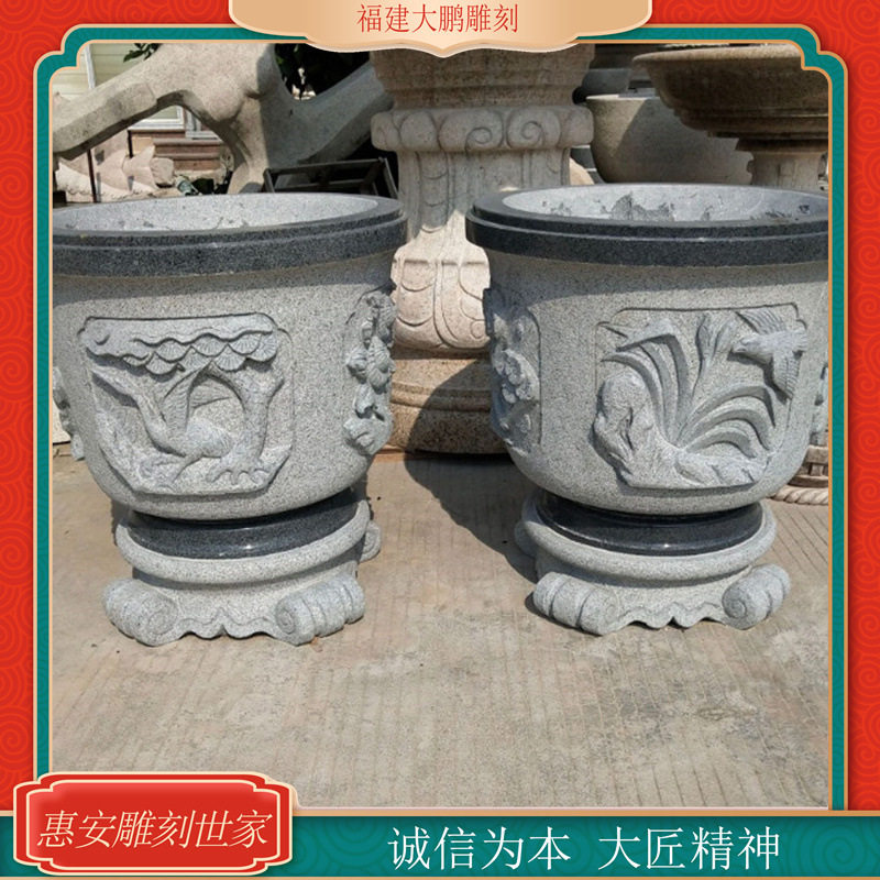惠安石雕厂家直销石材花钵 石雕欧式花盆 园林景观小区广场石花钵