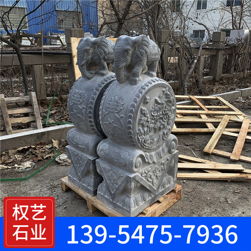 中式青石石鼓抱鼓石门墩
