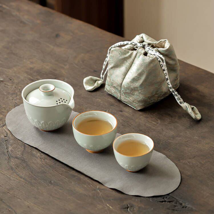 影青旅行茶具一壶二杯 快客杯便携式套装户外旅游喝茶装备收纳