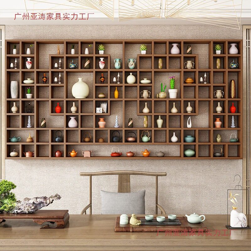 实木壁挂格子架博古置物架收纳架茶壶展示架书架货架饰品架茶杯架