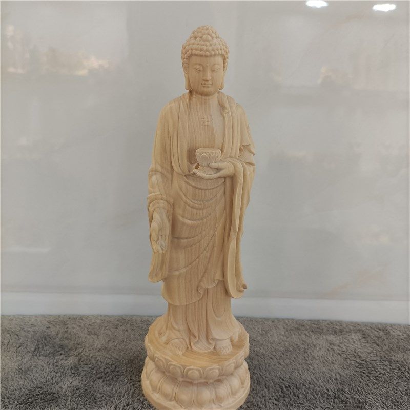 速发小像黄杨木雕刻居家用神像摆叶释迦牟尼佛件药师佛木质工艺品