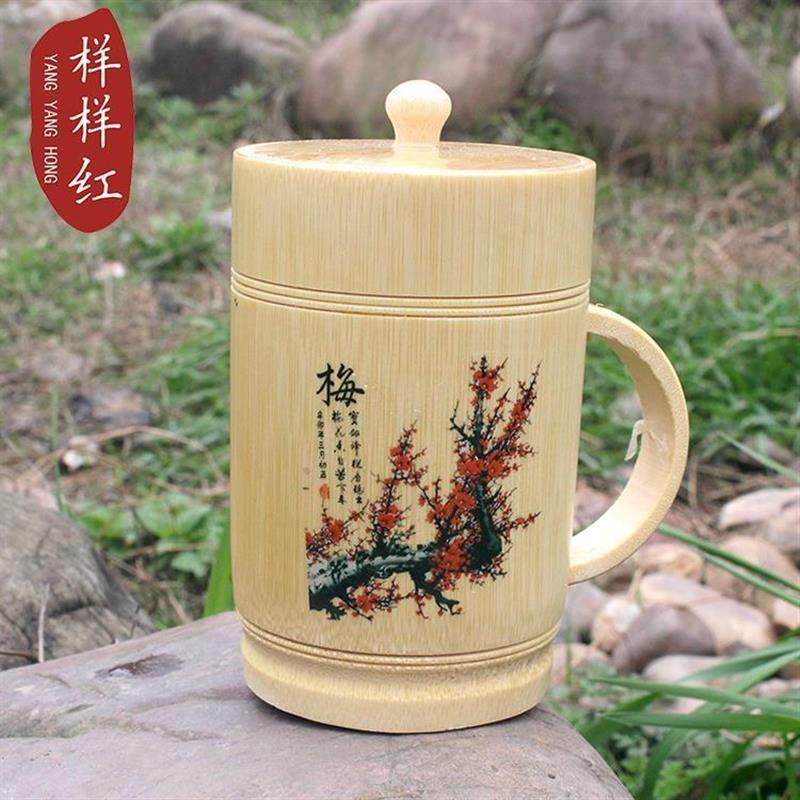 速发新款带柄杯带盖子本色竹杯茶杯水杯环保旅游风景区热卖竹子工