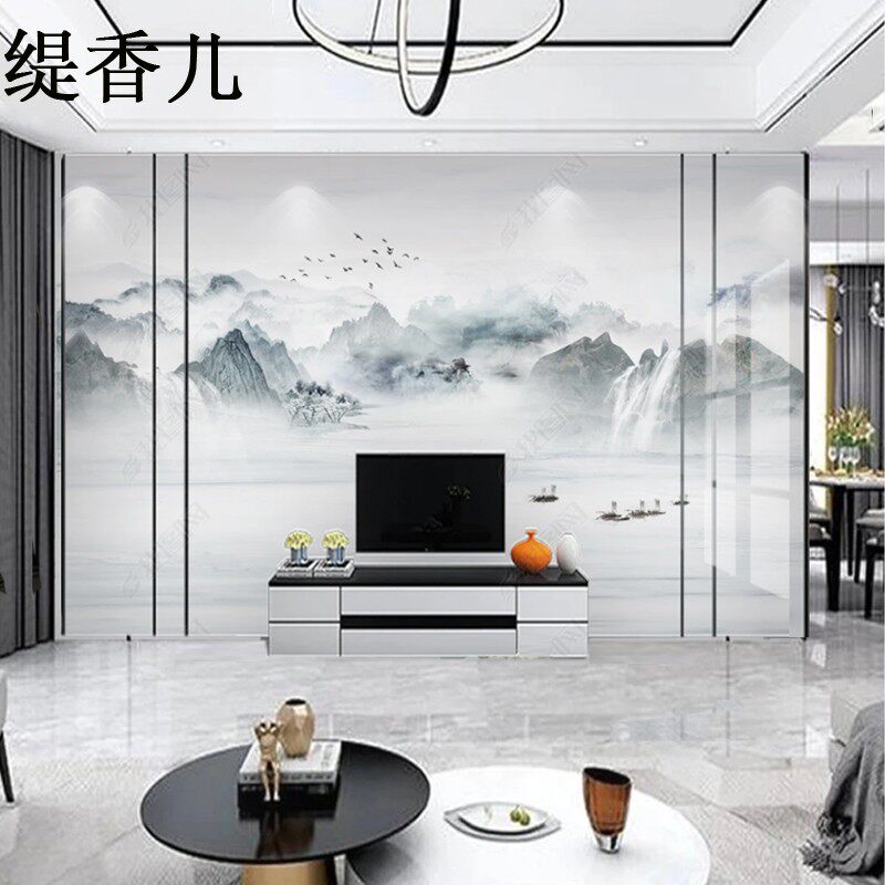 速发新中式微晶石瓷砖电视墙岩板电视墙连纹大板岩板轻奢石材电视