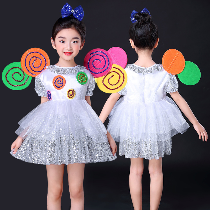 速发六一儿童演服出蓬蓬童裙子幼儿园舞蹈演甜甜的棒棒糖纱裙表服