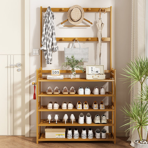 速发简鞋鞋架家用门口多功能衣架节省收间鞋架子空纳易柜带挂衣架