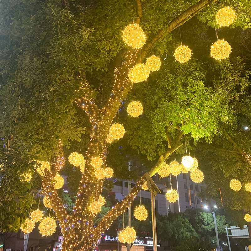 速发户外庭院太能防水灯串节日树灯防晒挂树上的灯带藤球灯