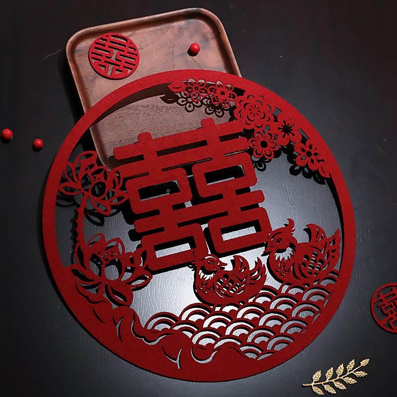 速发布意房喜字贴纸结婚礼车装饰头金色车圆形囍窗婚礼婚庆创婚布