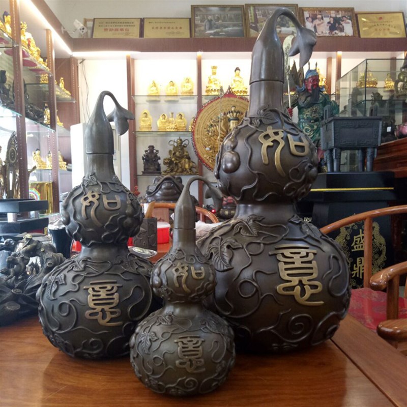 速发纯铜葫芦摆件开盖空心大小号家居客厅店铺吉祥如意化解招财工