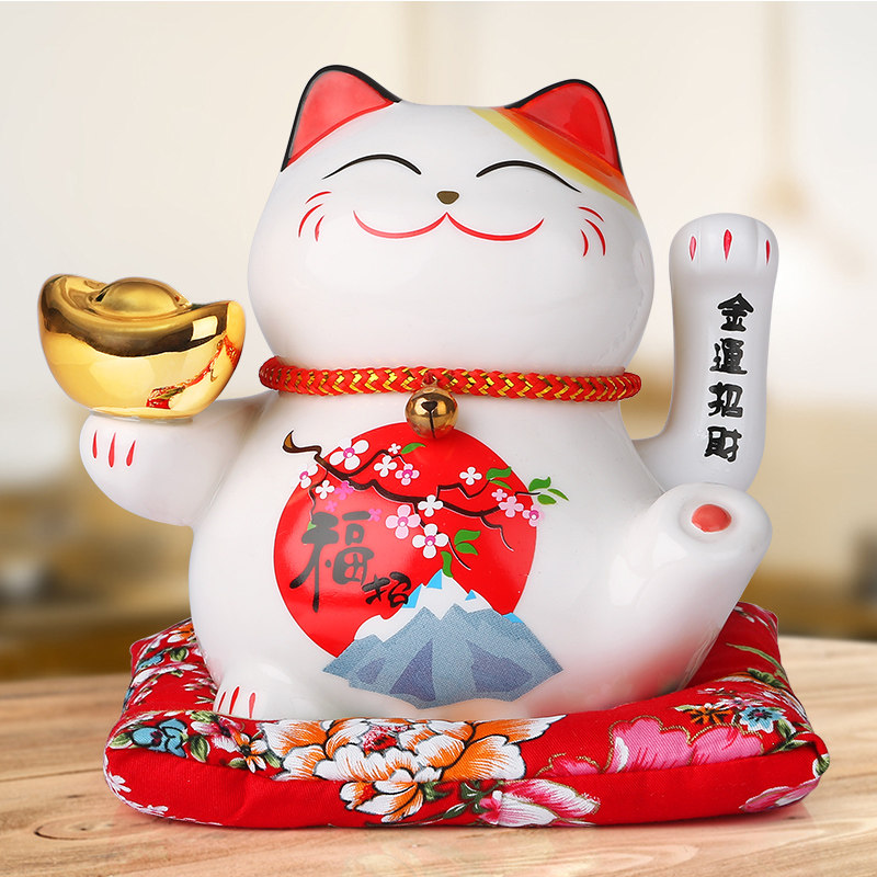 速发电动摇手招财猫摆件 陶瓷发财猫创意店铺开业礼品g04