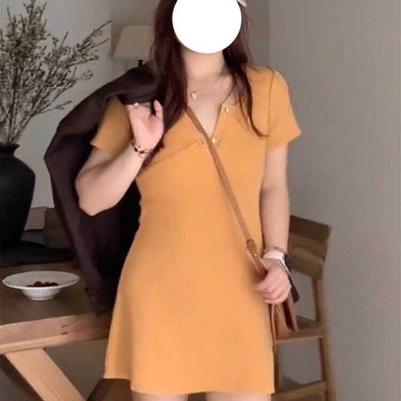 速发大码甜美设衣感V领T恤假计裙夏海边度连短裙子