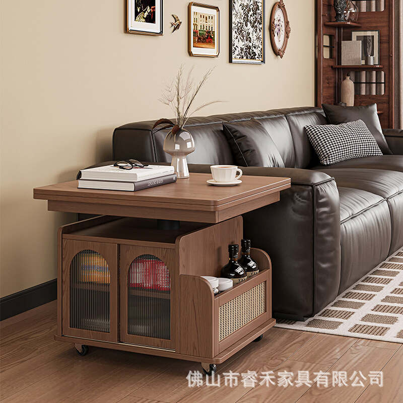 北欧全实木升降茶几可折叠餐桌移动推车茶桌茶台两用客厅沙发边柜
