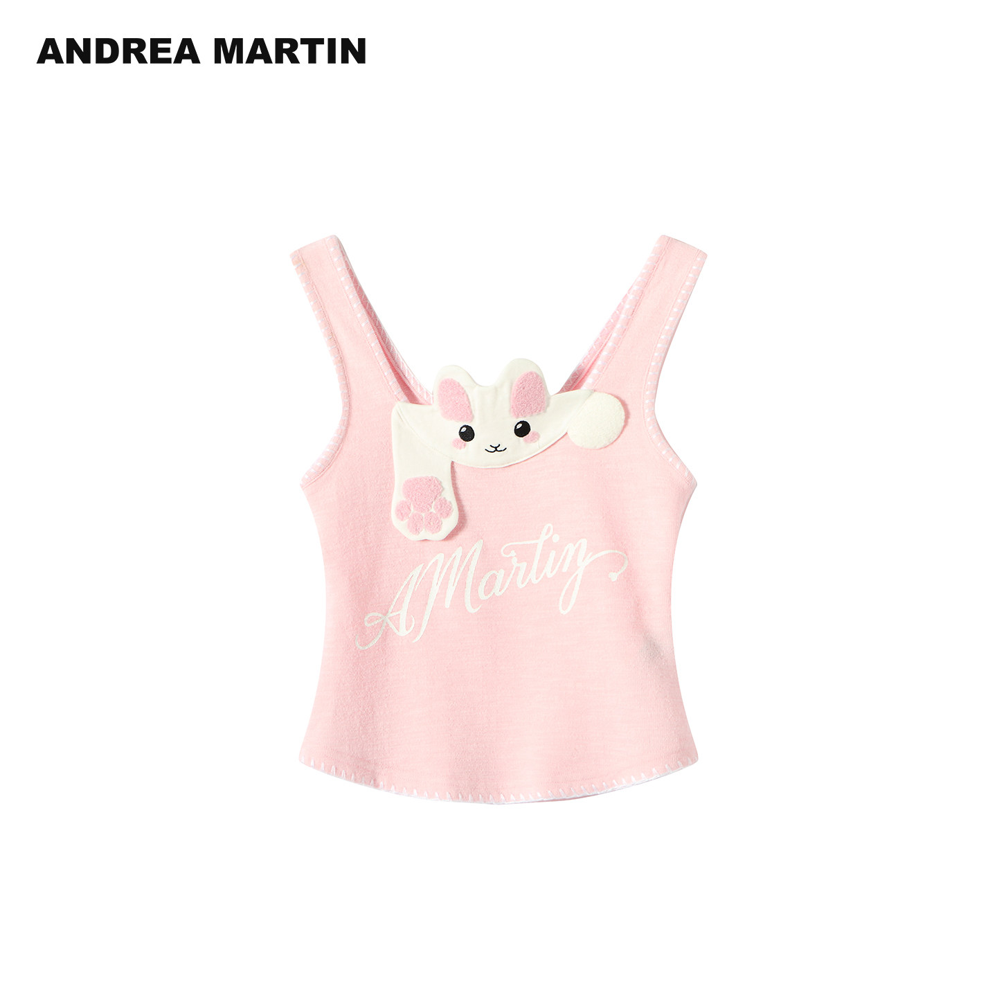 ANDREA MARTIN2026夏新款甜酷贴布刺绣女短修身休闲针织吊带背心