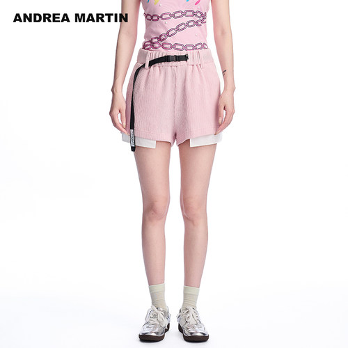 ANDREA MARTIN2025夏季新款休闲短裤女高腰外穿薄款显瘦皱皱裤