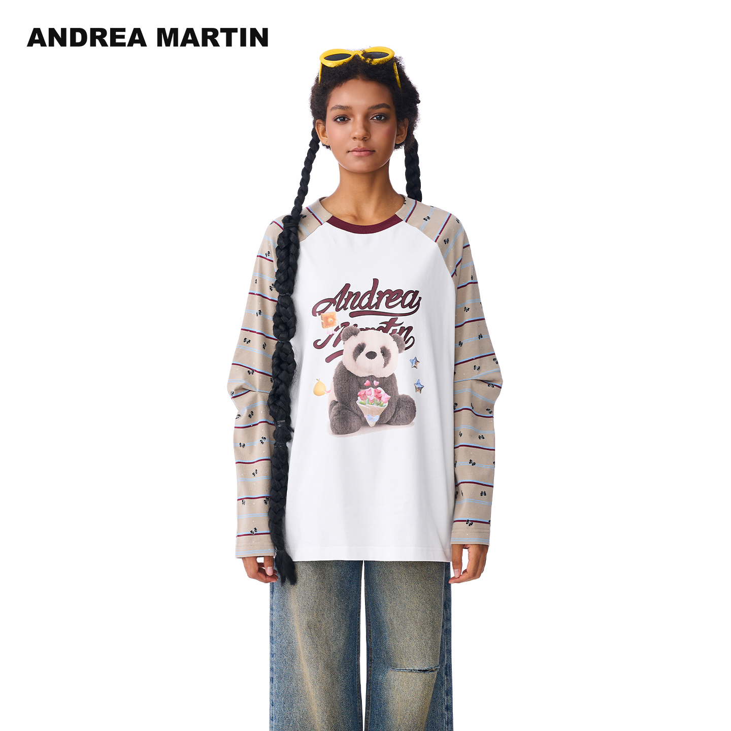 【毛晓彤 弭金同款】ANDREA MARTIN2025秋冬新款印花长袖宽松T恤