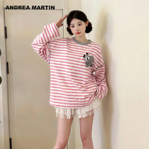 ANDREAMARTIN条纹手工钩针短袖