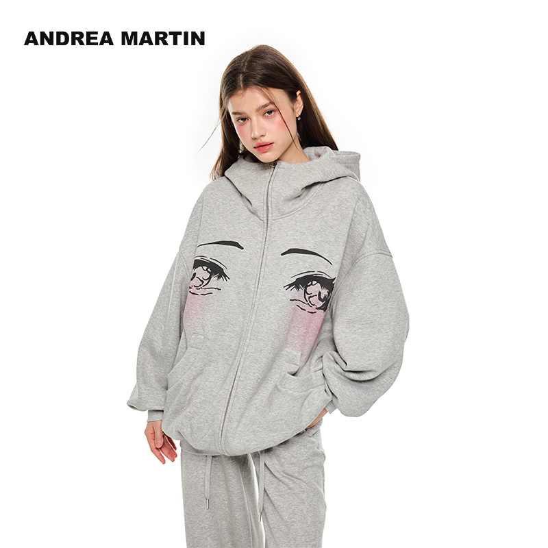 灰色漫画眼卫衣套装