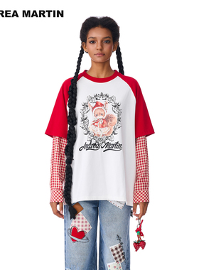 【丁程鑫张真源同款】ANDREA MARTIN 冬季新款假两件印花长袖T恤