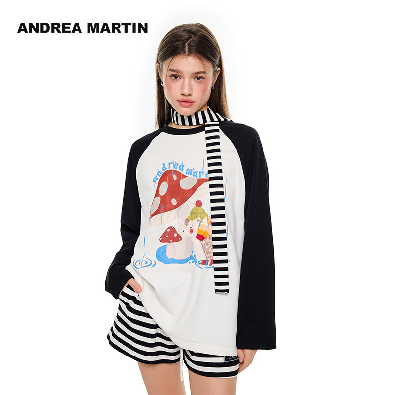 【曾黎同款】ANDREA MARTIN 秋冬新款趣味印花围巾宽松休闲卫衣