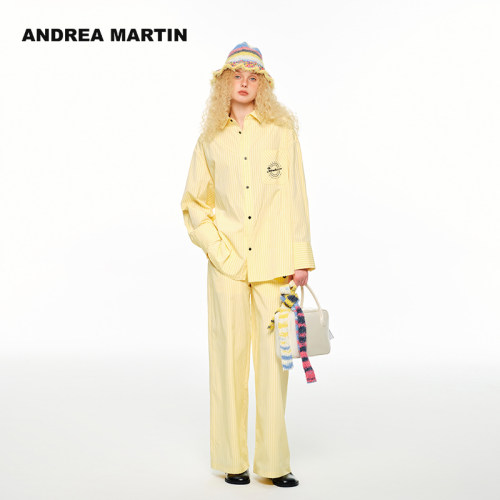 【鞠婧祎 刘些宁同款】ANDREA MARTIN2026新品条纹衬衫休闲裤套装