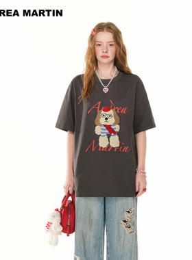 【汪苏泷 王楚然同款】ANDREA MARTIN夏新款短袖女印花刺绣T恤