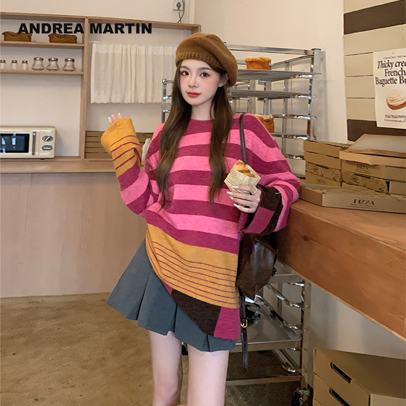 粉色条纹套头衫