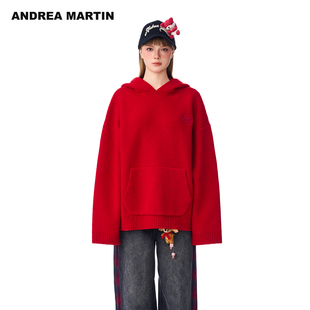 简约风连帽毛衣女宽松休闲针织衫 新款 外套 MARTIN2025冬季 ANDREA