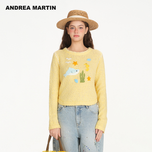 女短休闲宽松针织衫 ANDREA 立体钩织刺绣长袖 新款 MARTIN2026春季