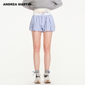 Andrea 女系带显瘦高腰休闲短裤 Martin2026春夏新款 格子花苞裤