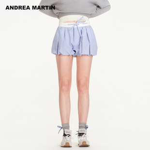 女系带显瘦高腰休闲短裤 格子花苞裤 Martin2026春夏新款 Andrea