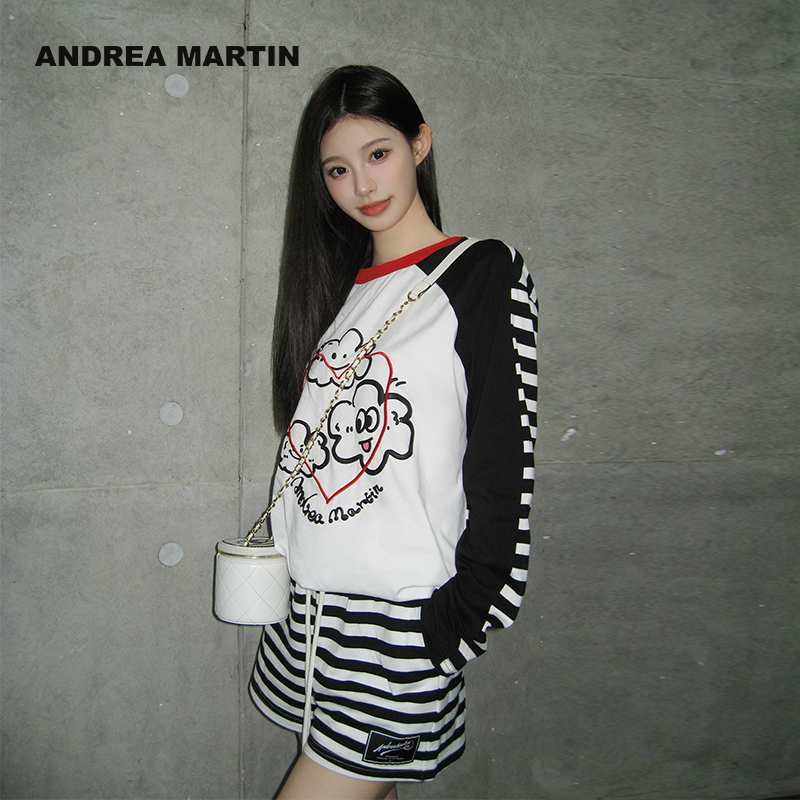 AndreaMartin拼色双面穿长袖T恤