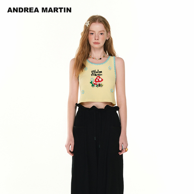 【沈羽洁同款】ANDREA MARTIN 夏季新款针织背心女坎肩短吊带