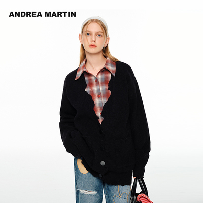 【陈卓璇 颖儿同款】ANDREA MARTIN秋冬新款假两件拼接针织开衫
