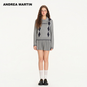 ANDREA 学院风翻领菱格休闲百搭短裙针织套装 MARTIN2026春季 新款