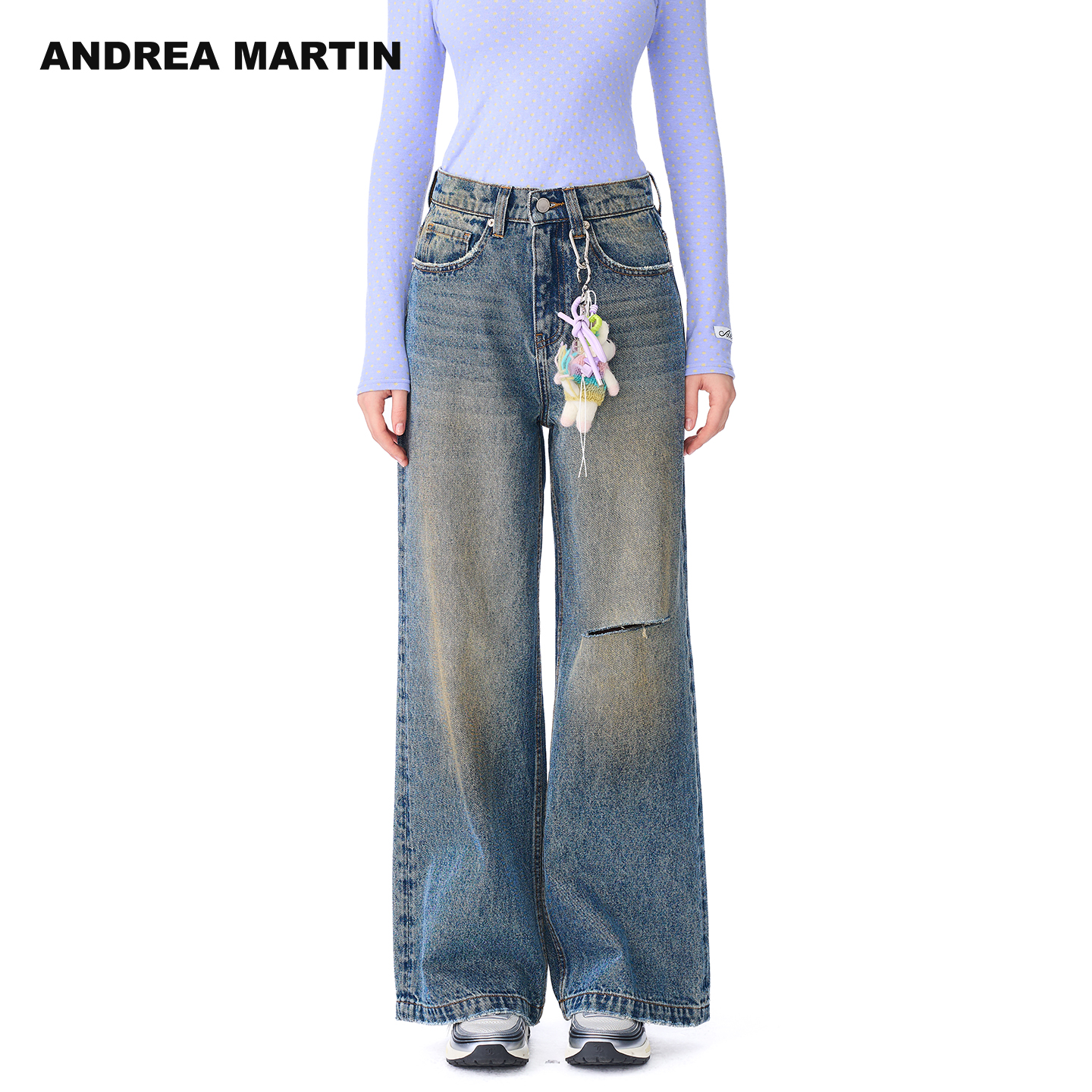 【董璇代斯男女同款】ANDREAMARTIN2025秋新款水洗割破破洞牛仔裤