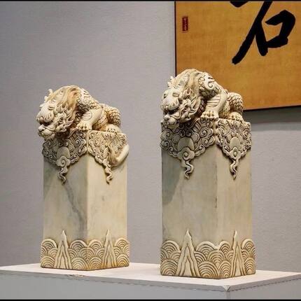 石雕龙生九子吸水拴马青石麒麟拴马桩貔貅庭院石狮子摆件仿古中式