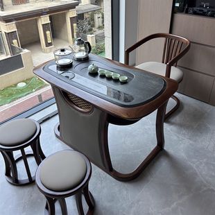 烧水壶嵌入小茶台 阳台茶桌椅组合现代实木小户型家用泡茶桌新中式