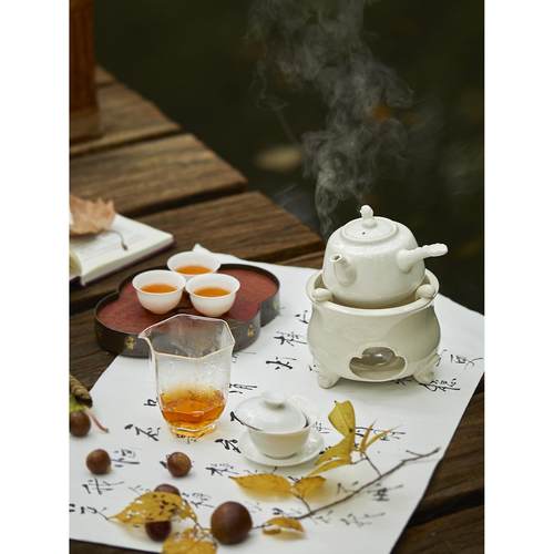 玩物集酒精茶炉户外烧水壶温茶器套装侧把煮茶壶白釉仿古工夫茶器