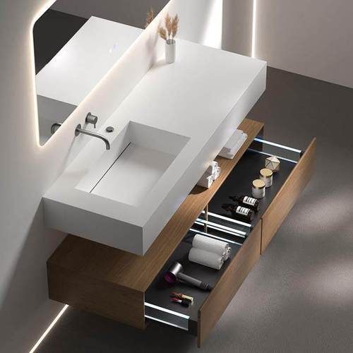 酒店风格款式浴室柜定制尺寸定做洗漱台分层体岩板陶瓷无缝一体盆