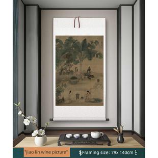 明陈洪绶《蕉林酌酒图》客厅书房茶室装饰画挂画玄关山水高清字画