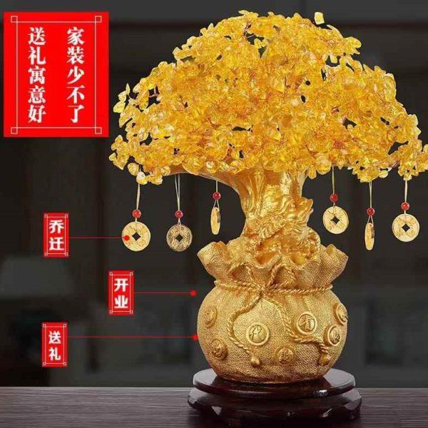 客厅电视柜乔迁发财树装饰招财摆件办公黄水晶居酒柜摇钱新新金年