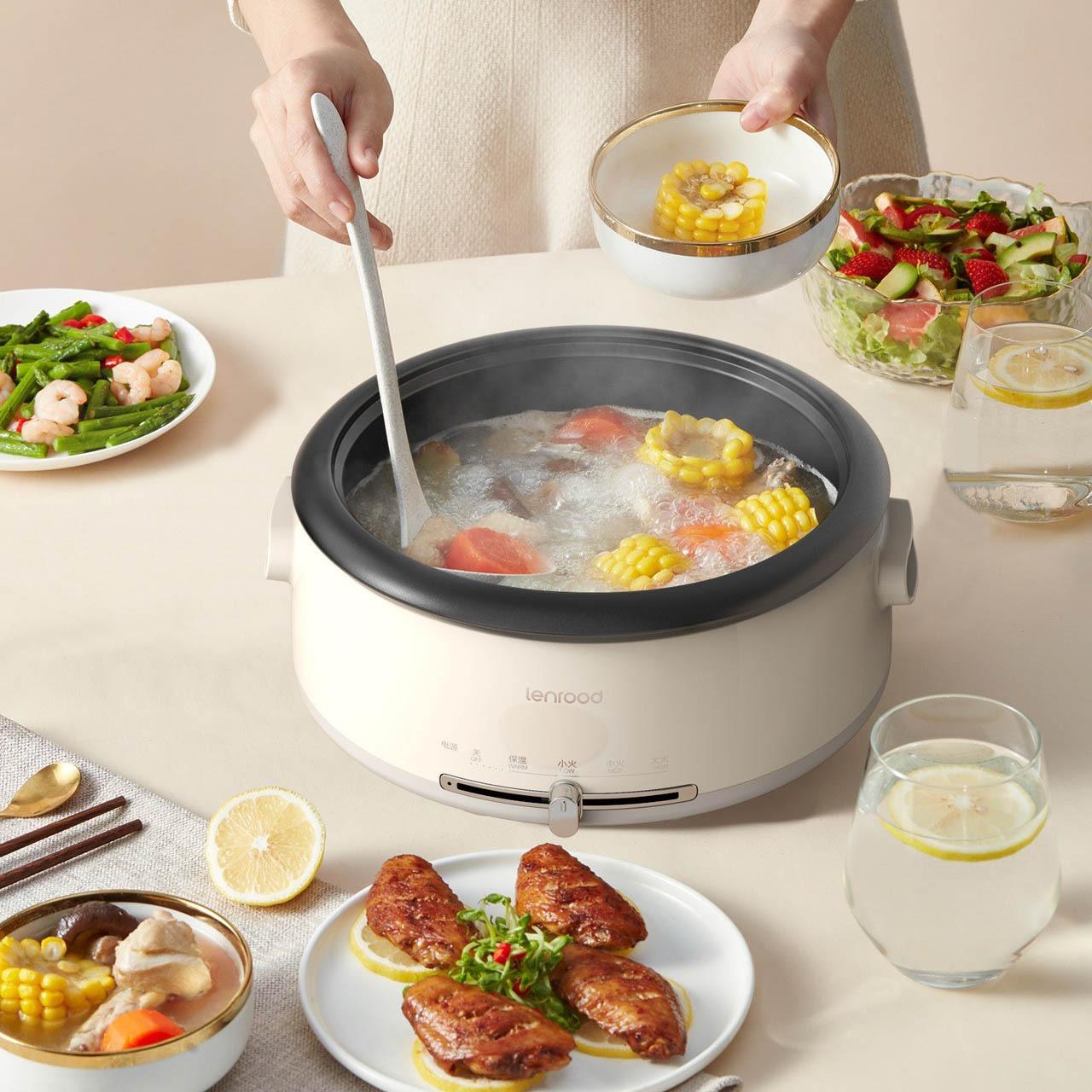 邻鹿电火锅家用电锅4L多功能麦饭石不粘锅分体式锅分电锅火锅锅具