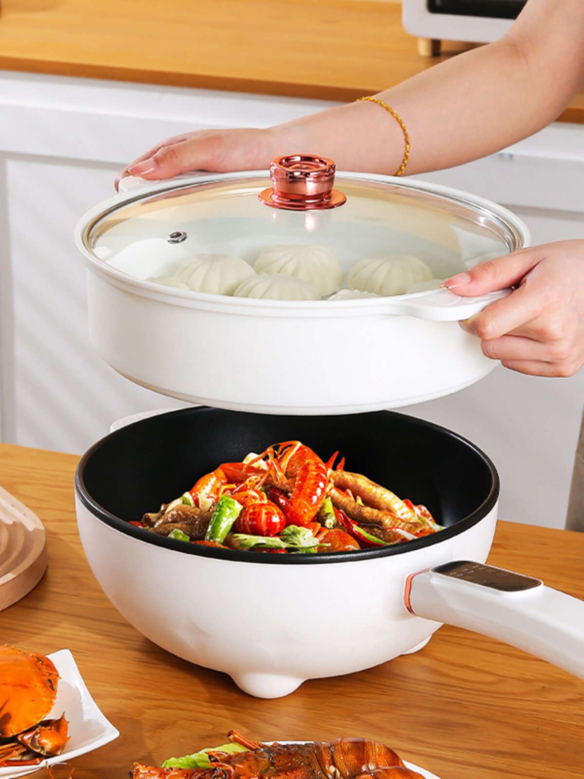 电炒锅大容量家用煎锅炒菜一体式电煮锅多功能加厚不粘锅电热锅5l