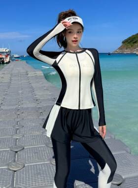 泳女款温新泉微款保守分体胖游遮肉泳S14061衣海边度假衣四件套女