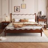 政府贴木实床主卧10米8双人床633床 DW225新款 中古风家具覆补古婚