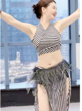 悦梦风璐装肚皮大舞练功服码纹套长裙条GCB气的高级显瘦