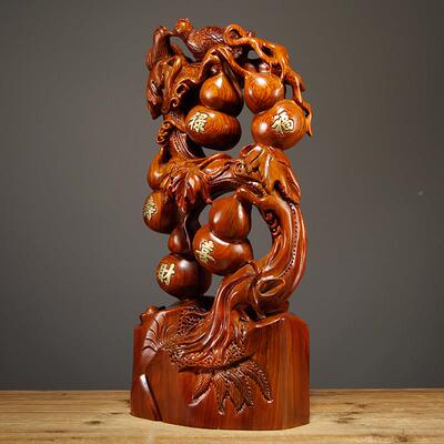 花梨木雕福禄寿艺厅喜财葫芦摆件五福临门木工红品家yz103居客装
