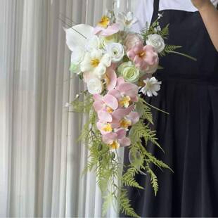 小清玫成瑰蝴蝶兰瀑布混FNL搭手捧花品仿真新送花订婚结婚朋友闺