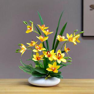 伊蝴花伴生蝶兰彷真花陶彷真蝴蝶艺瓷摆饰客厅餐桌花摆花茶几上摆